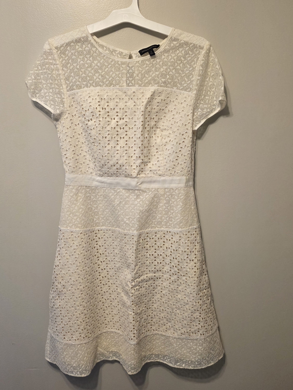 Banana Republic White Eyelet Short-Sleeve Fit-and-Flare Dress
